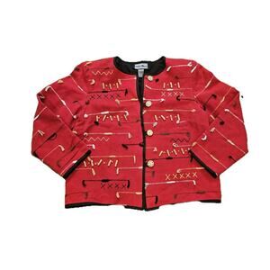 Vtg Indigo Moon Jacket Womens L Red Fringe Beaded Artsy Cottagecore Boho Cotton